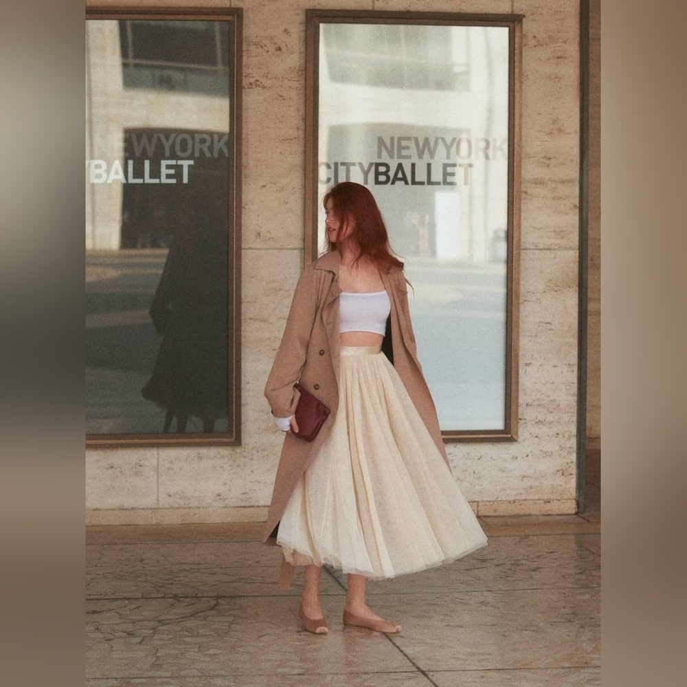Reformation Prisca Elegant Cream Tulle Skirt Size M